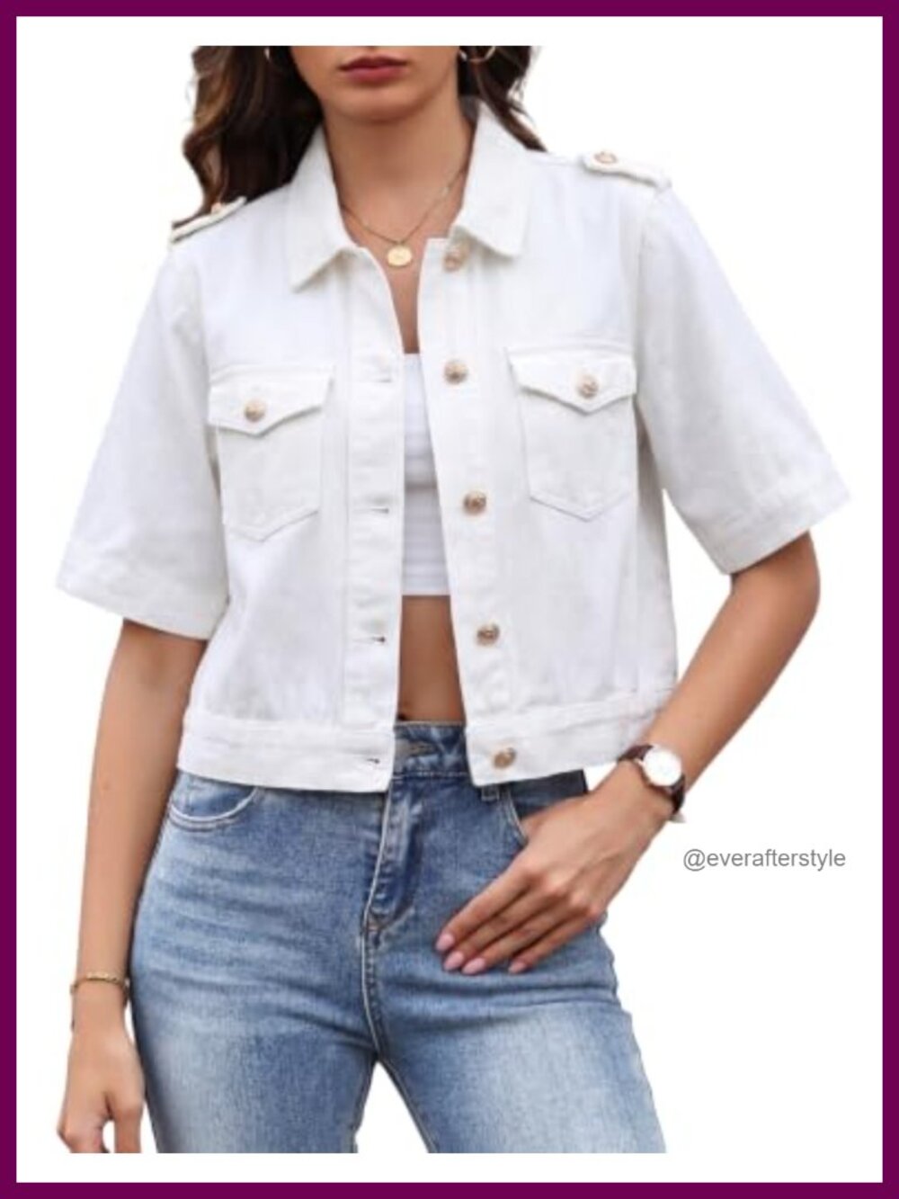 Cropped Denim Jacket Women Short Sleeve Lightweight Cotton Blend Sailor Style